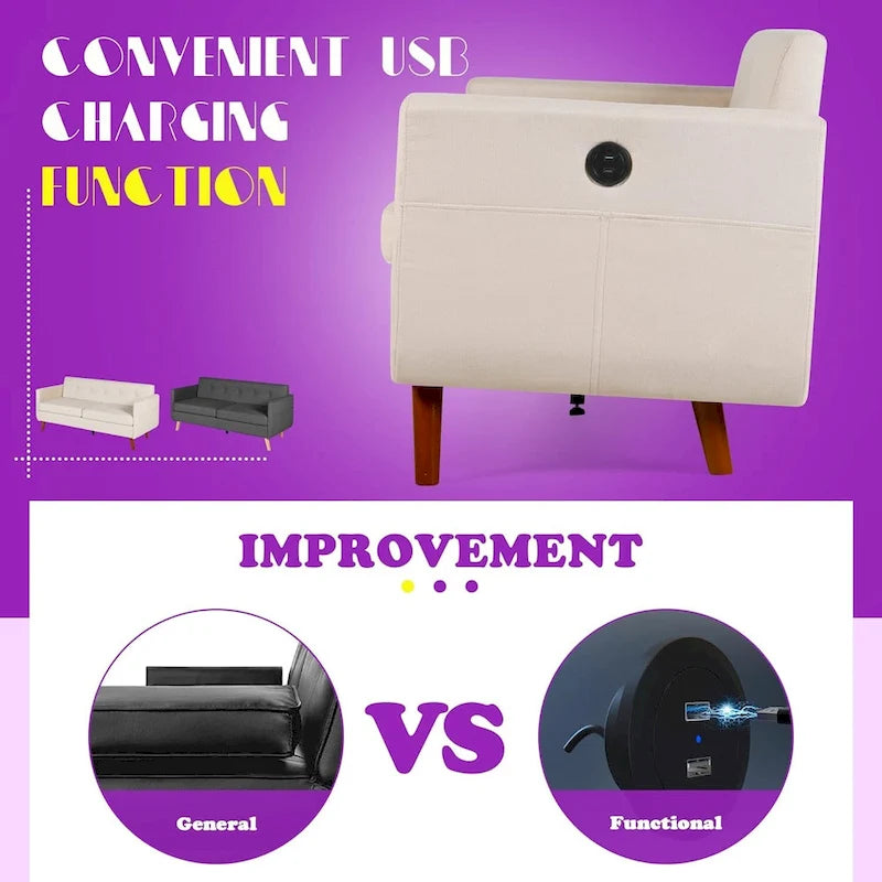 Causeuse de 165 cm avec 2 ports de charge USB
