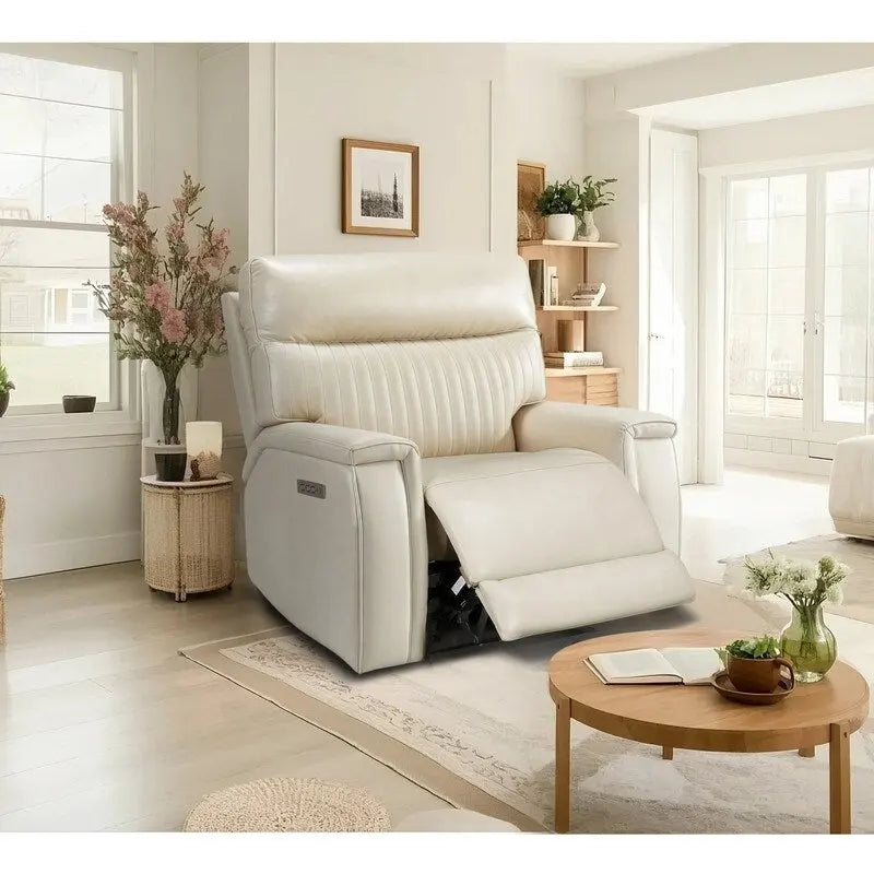 Fauteuil inclinable électrique en cuir avec appuie-tête et support lombaire électriques, port USB et USB-C