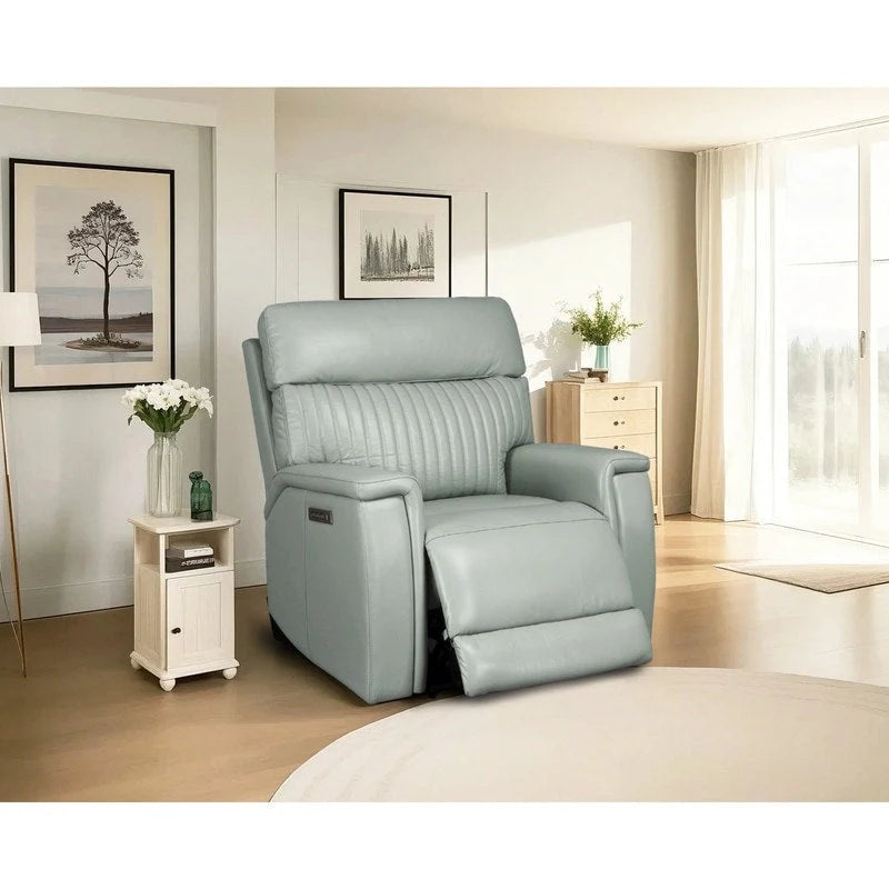 Fauteuil inclinable électrique en cuir avec appuie-tête et support lombaire électriques, port USB et USB-C