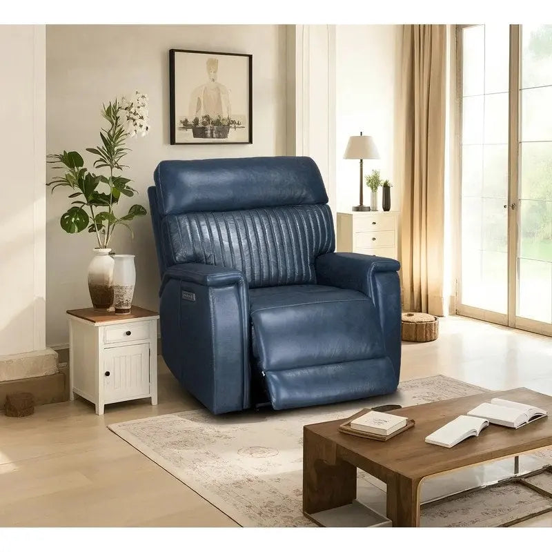 Fauteuil inclinable électrique en cuir avec appuie-tête et support lombaire électriques, port USB et USB-C