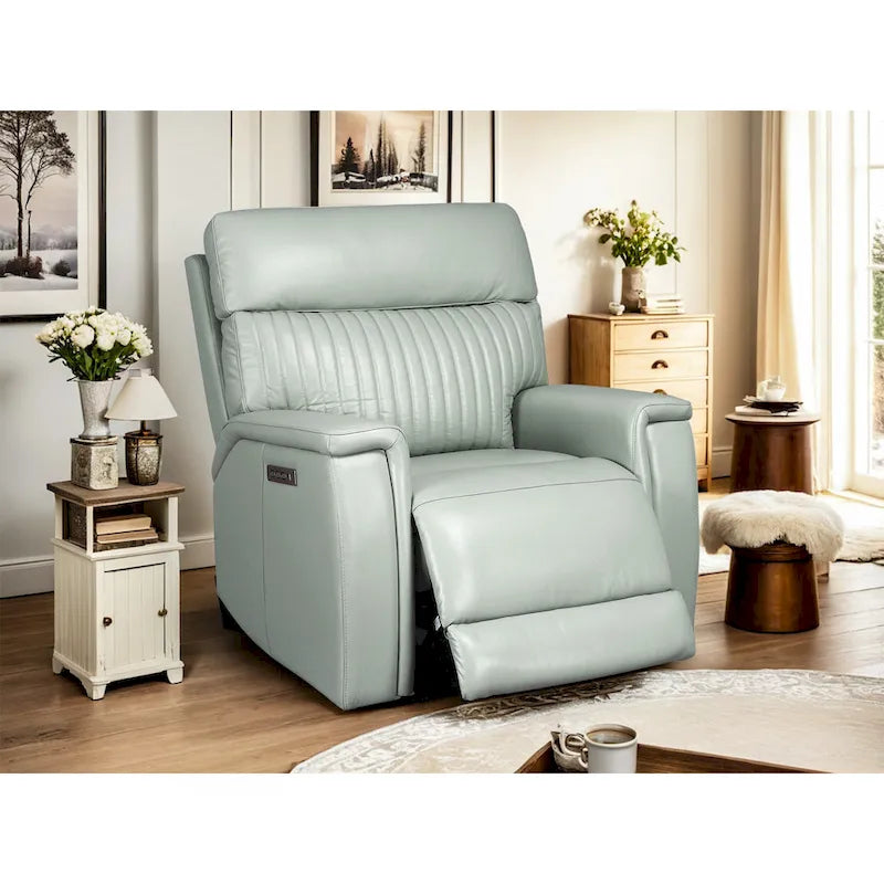 Fauteuil inclinable électrique en cuir avec appuie-tête et support lombaire électriques, port USB et USB-C