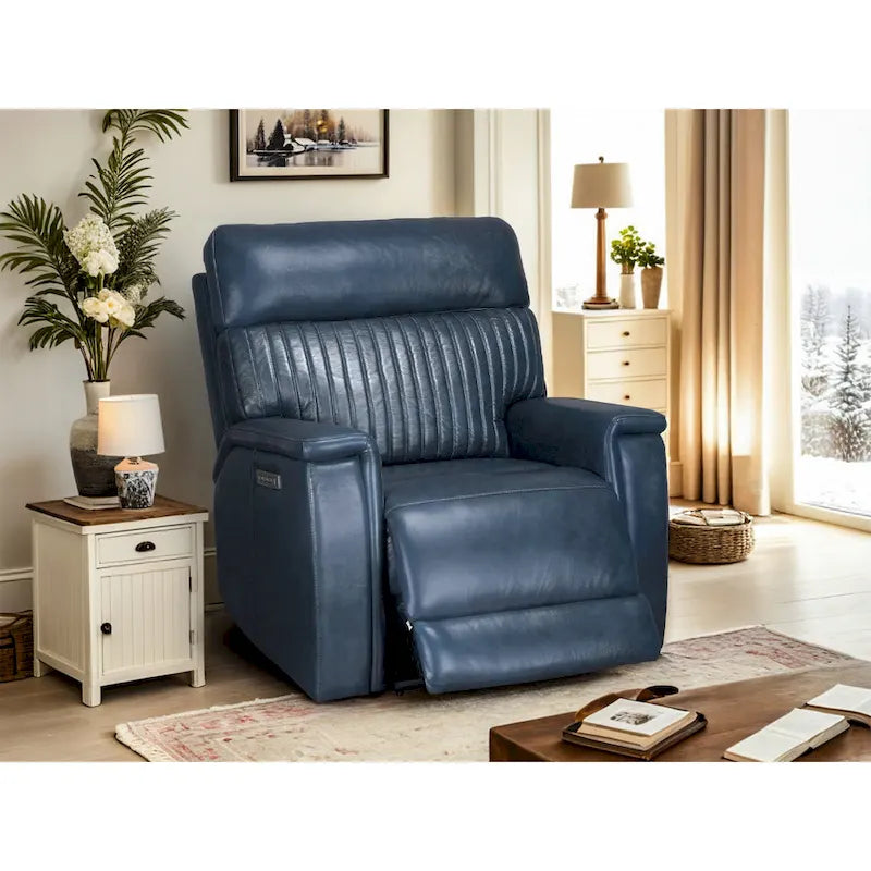 Fauteuil inclinable électrique en cuir avec appuie-tête et support lombaire électriques, port USB et USB-C