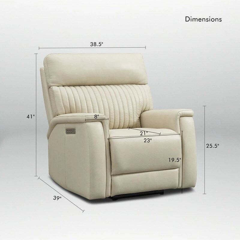 Fauteuil inclinable électrique en cuir avec appuie-tête et support lombaire électriques, port USB et USB-C
