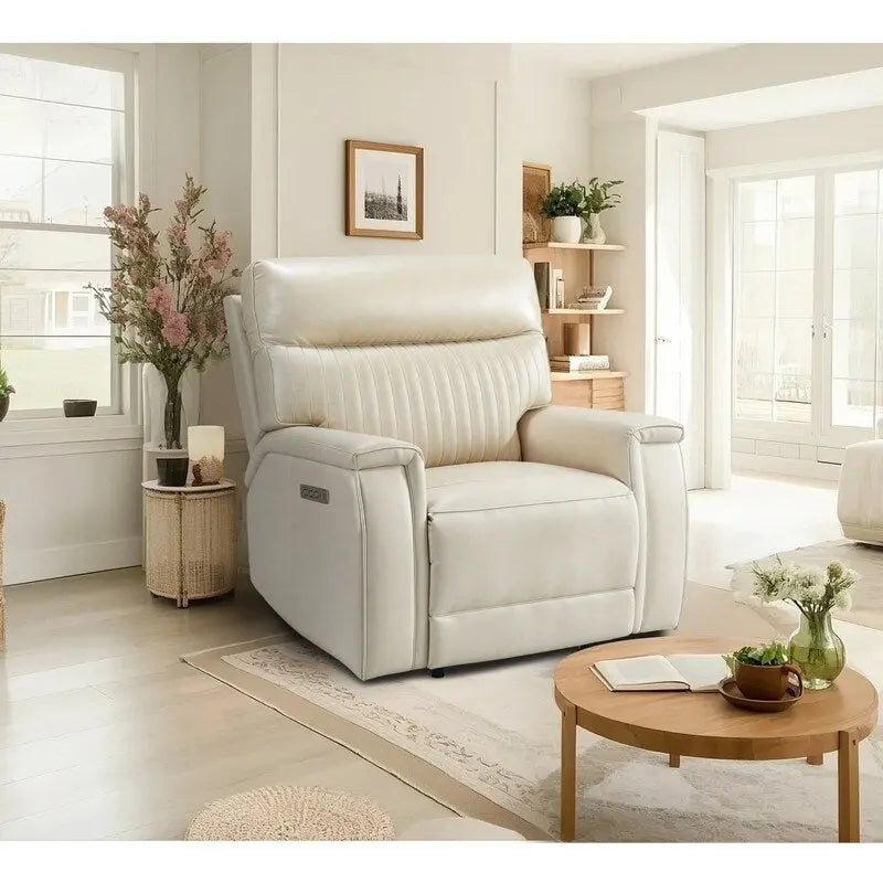 Fauteuil inclinable électrique en cuir avec appuie-tête et support lombaire électriques, port USB et USB-C