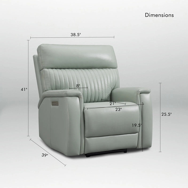Fauteuil inclinable électrique en cuir avec appuie-tête et support lombaire électriques, port USB et USB-C