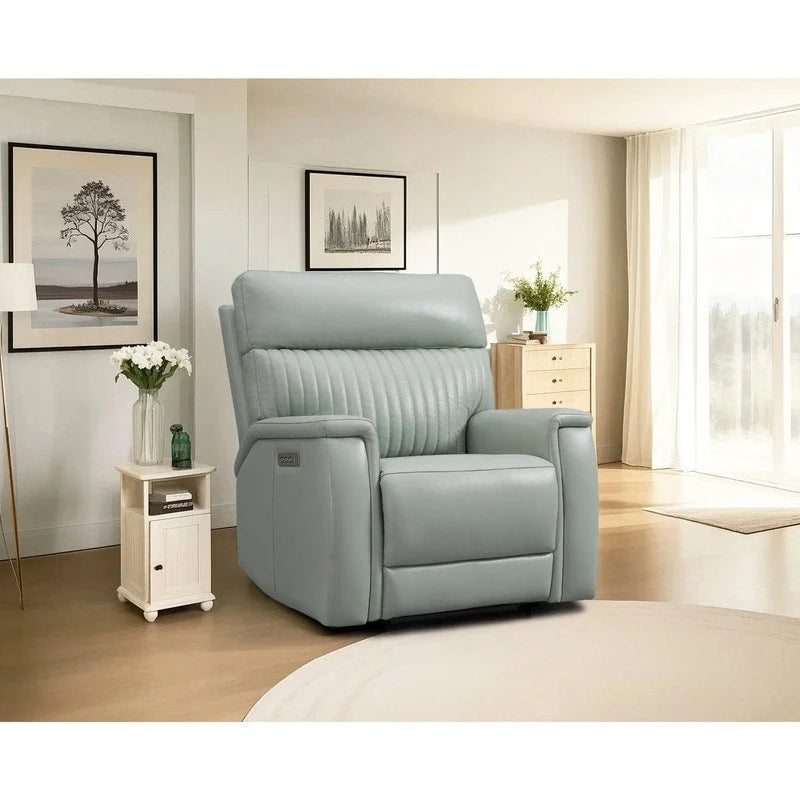 Fauteuil inclinable électrique en cuir avec appuie-tête et support lombaire électriques, port USB et USB-C