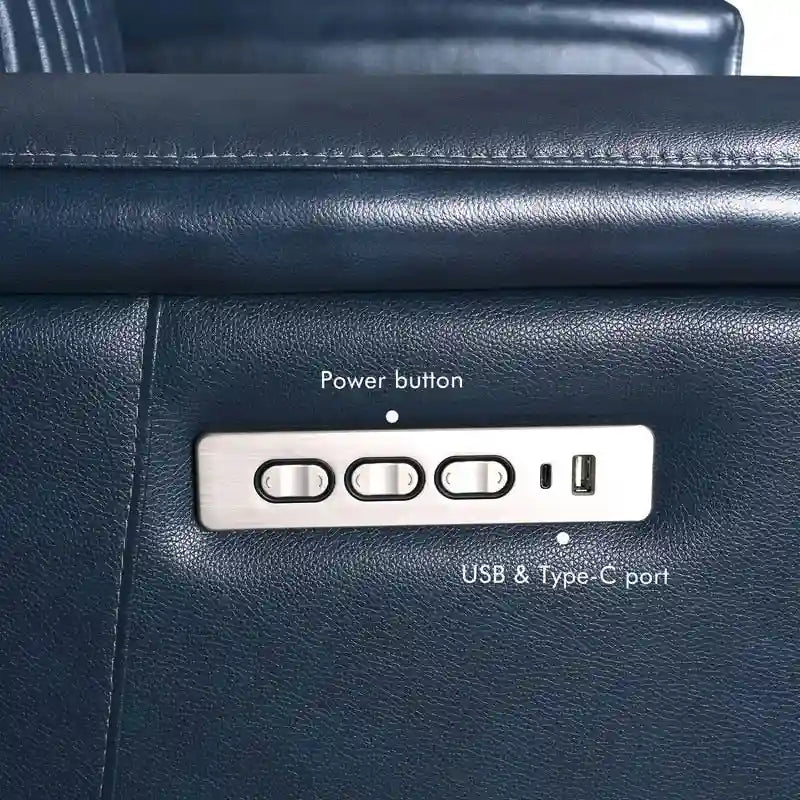 Fauteuil inclinable électrique en cuir avec appuie-tête et support lombaire électriques, port USB et USB-C