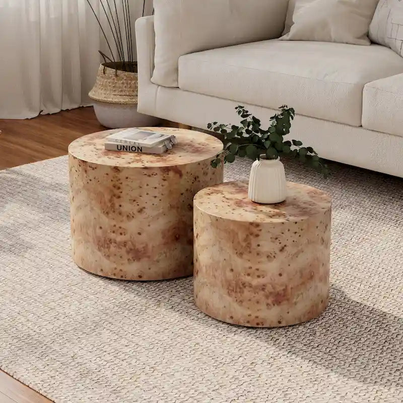 Lot de 2 tables basses gigognes rondes modernes en bois