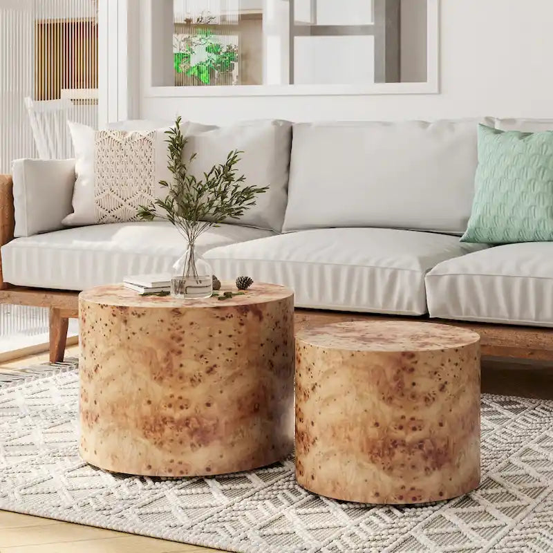 Lot de 2 tables basses gigognes rondes modernes en bois