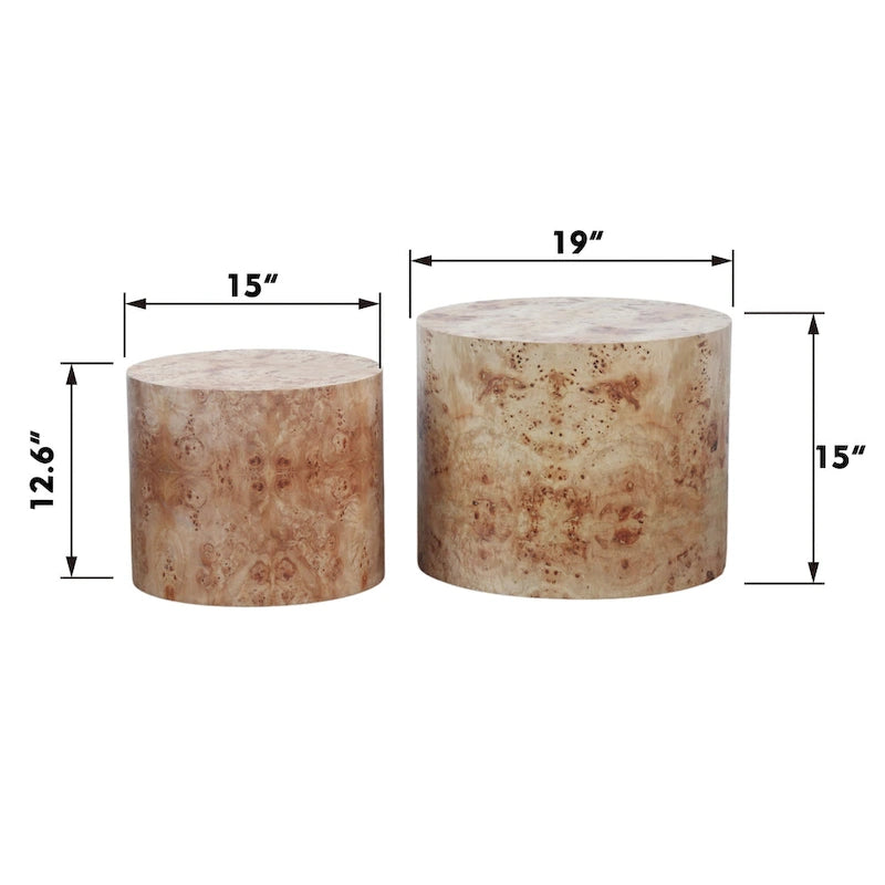 Lot de 2 tables basses gigognes rondes modernes en bois