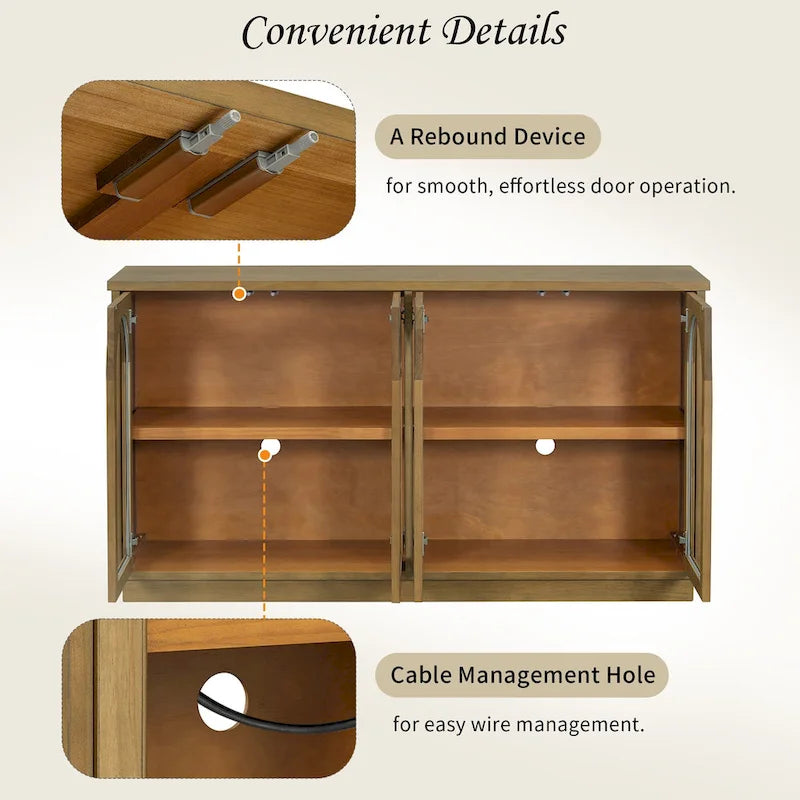 Buffet de rangement 4 portes avec portes en verre arquées et étagères réglables