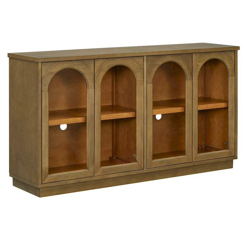 Buffet de rangement 4 portes avec portes en verre arquées et étagères réglables
