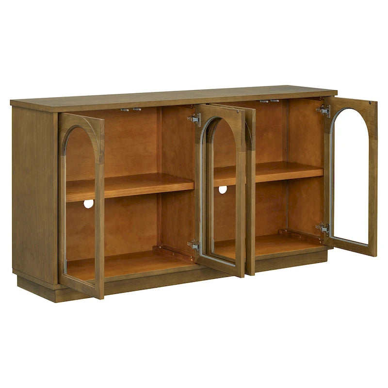 Buffet de rangement 4 portes avec portes en verre arquées et étagères réglables