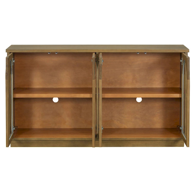 Buffet de rangement 4 portes avec portes en verre arquées et étagères réglables