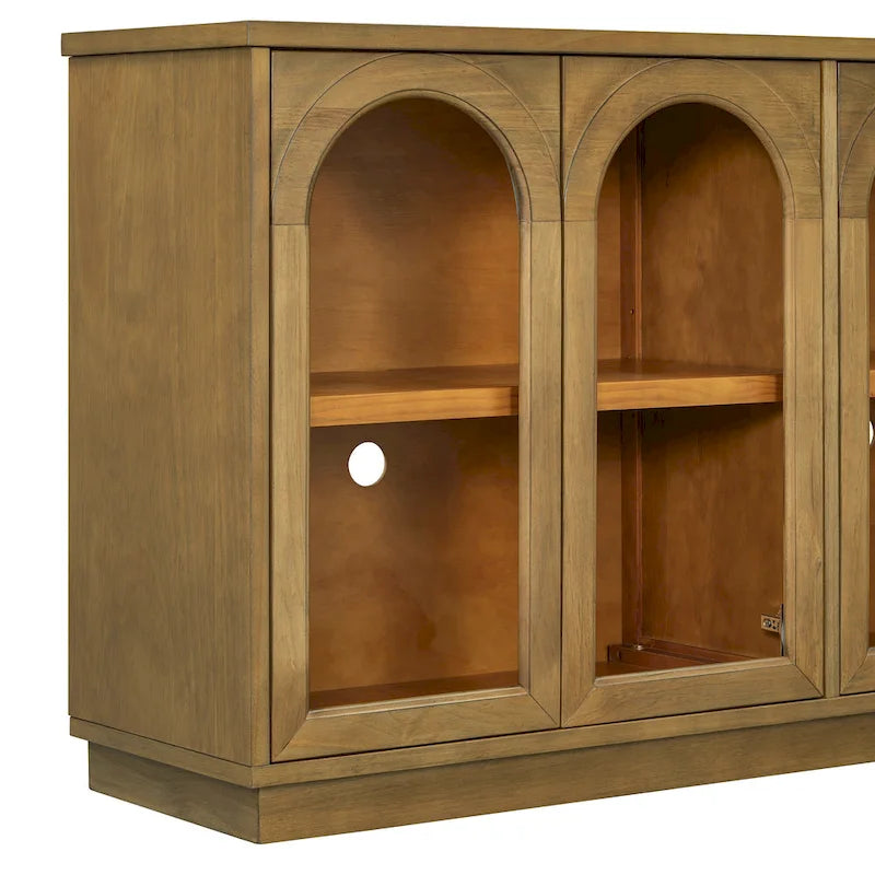 Buffet de rangement 4 portes avec portes en verre arquées et étagères réglables