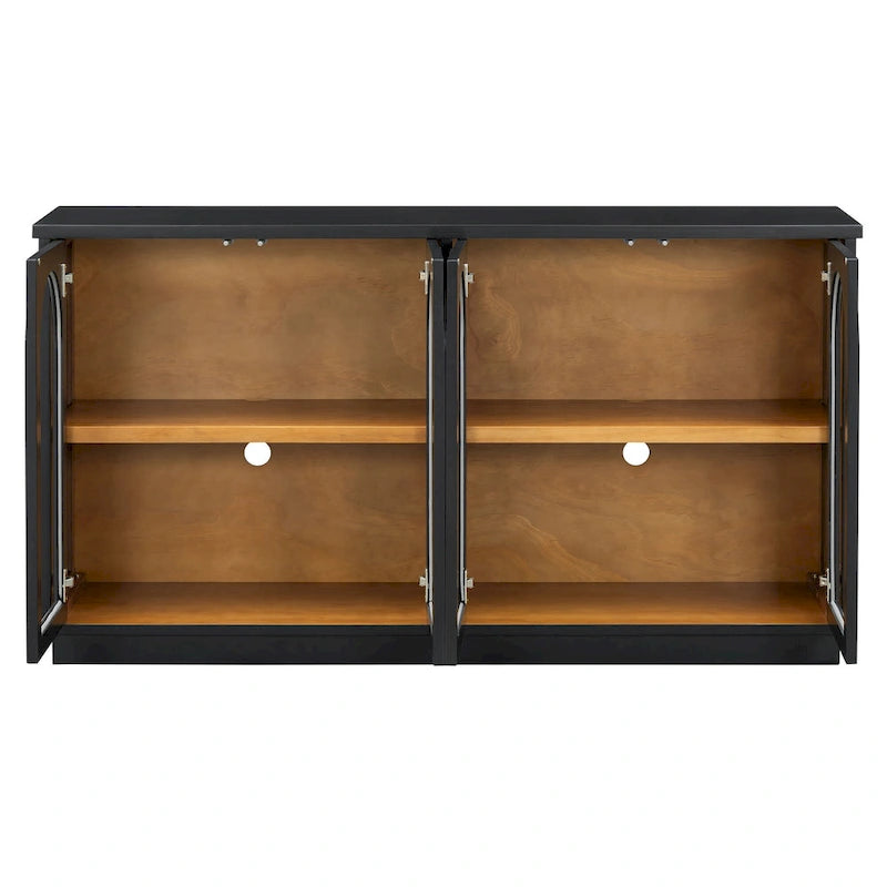 Buffet de rangement 4 portes avec portes en verre arquées et étagères réglables