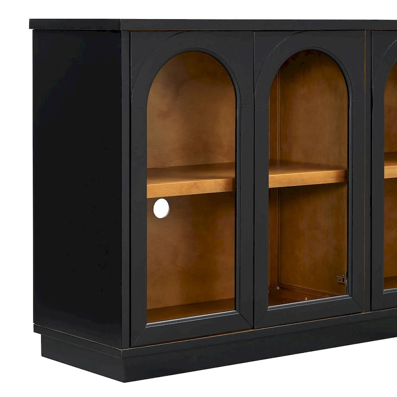 Buffet de rangement 4 portes avec portes en verre arquées et étagères réglables