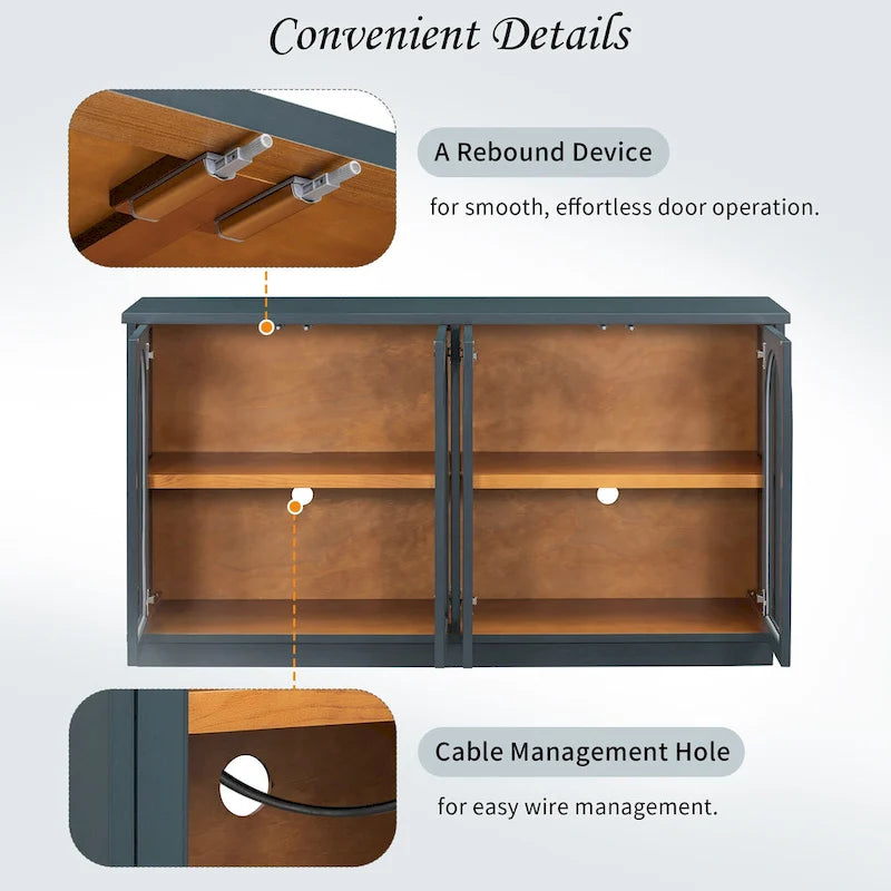 Buffet de rangement 4 portes avec portes en verre arquées et étagères réglables