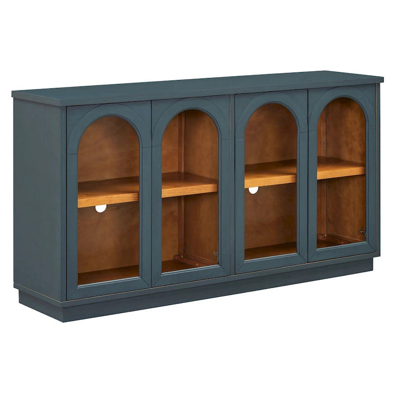 Buffet de rangement 4 portes avec portes en verre arquées et étagères réglables