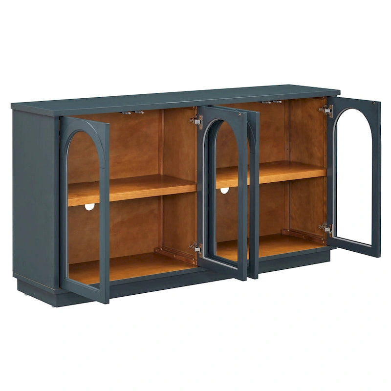 Buffet de rangement 4 portes avec portes en verre arquées et étagères réglables