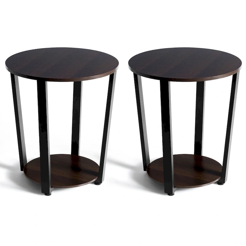 Lot de 2 tables d'appoint industrielles, tables de chevet, étagères de rangement