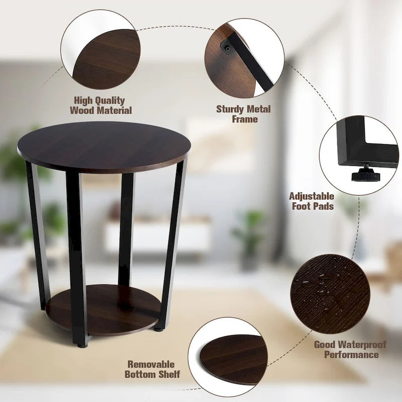 Lot de 2 tables d'appoint industrielles, tables de chevet, étagères de rangement