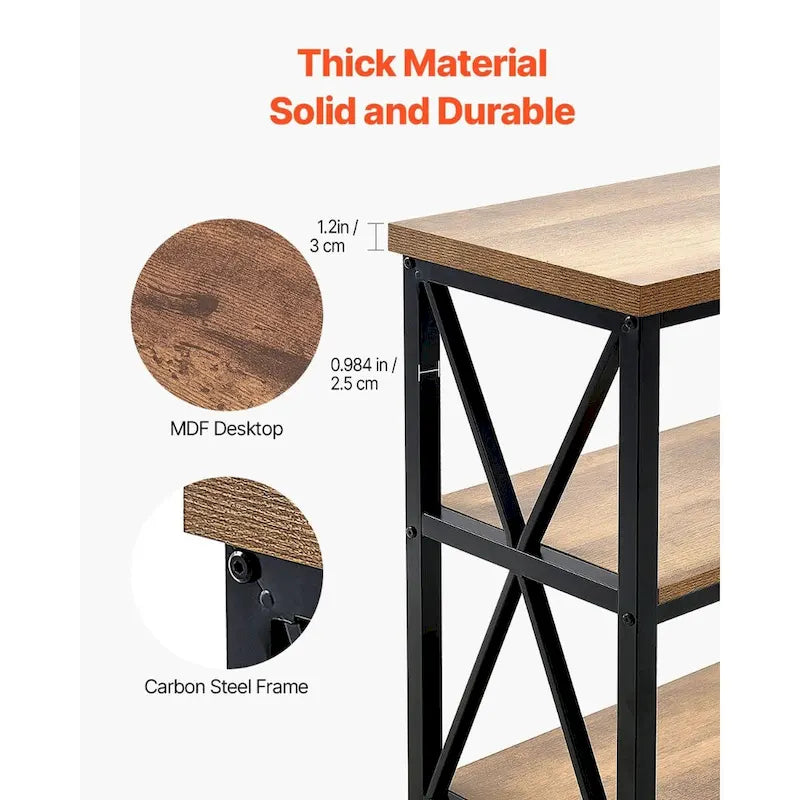 Table console en MDF et métal noir marron, table de couloir longue à 3 niveaux Capacité de charge supérieure 109 kg - 140 cm L x 34 cm l x 76 cm H