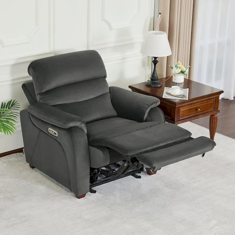 Fauteuil inclinable électrique gain de place avec appui-tête réglable, idéal pour les petits espaces et les camping-cars, Tissu