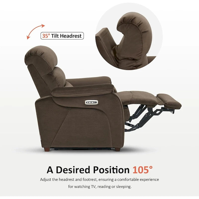 Fauteuil inclinable électrique gain de place avec appui-tête réglable, idéal pour les petits espaces et les camping-cars, Tissu