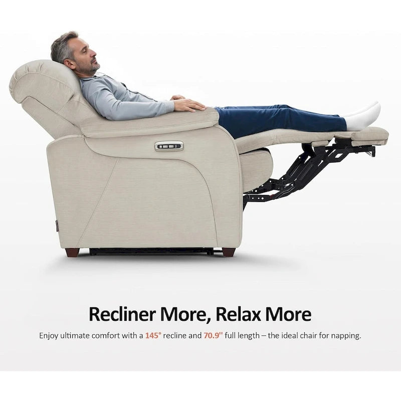 Fauteuil inclinable électrique gain de place avec appui-tête réglable, idéal pour les petits espaces et les camping-cars, Tissu