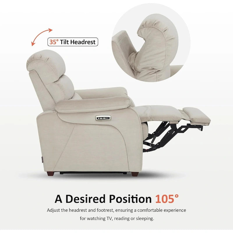 Fauteuil inclinable électrique gain de place avec appui-tête réglable, idéal pour les petits espaces et les camping-cars, Tissu