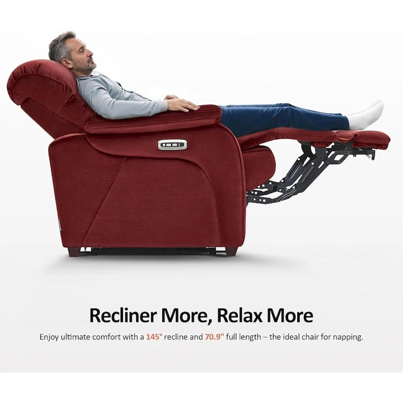 Fauteuil inclinable électrique gain de place avec appui-tête réglable, idéal pour les petits espaces et les camping-cars, Tissu
