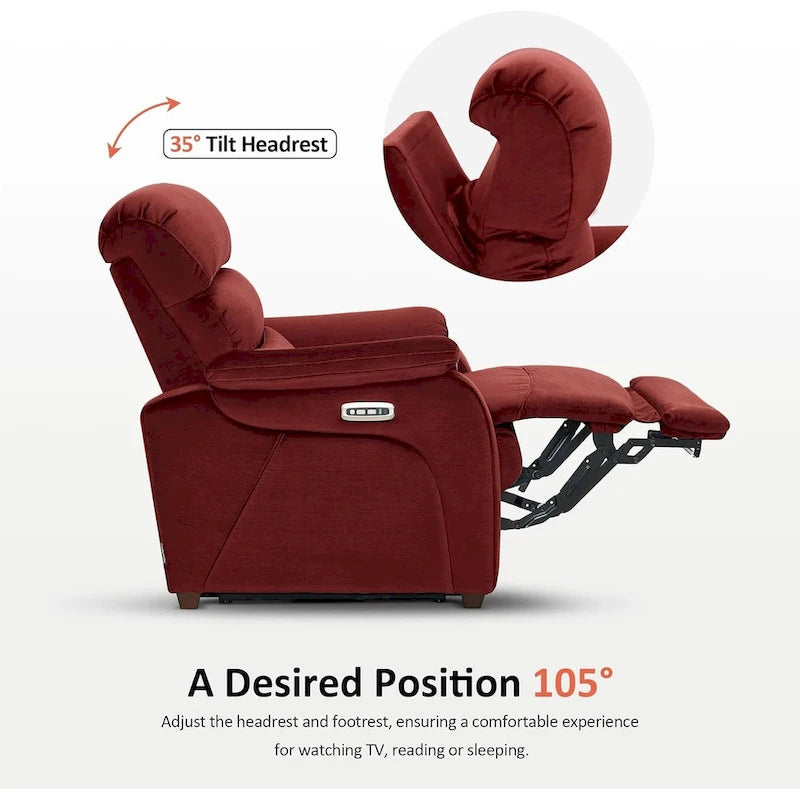Fauteuil inclinable électrique gain de place avec appui-tête réglable, idéal pour les petits espaces et les camping-cars, Tissu