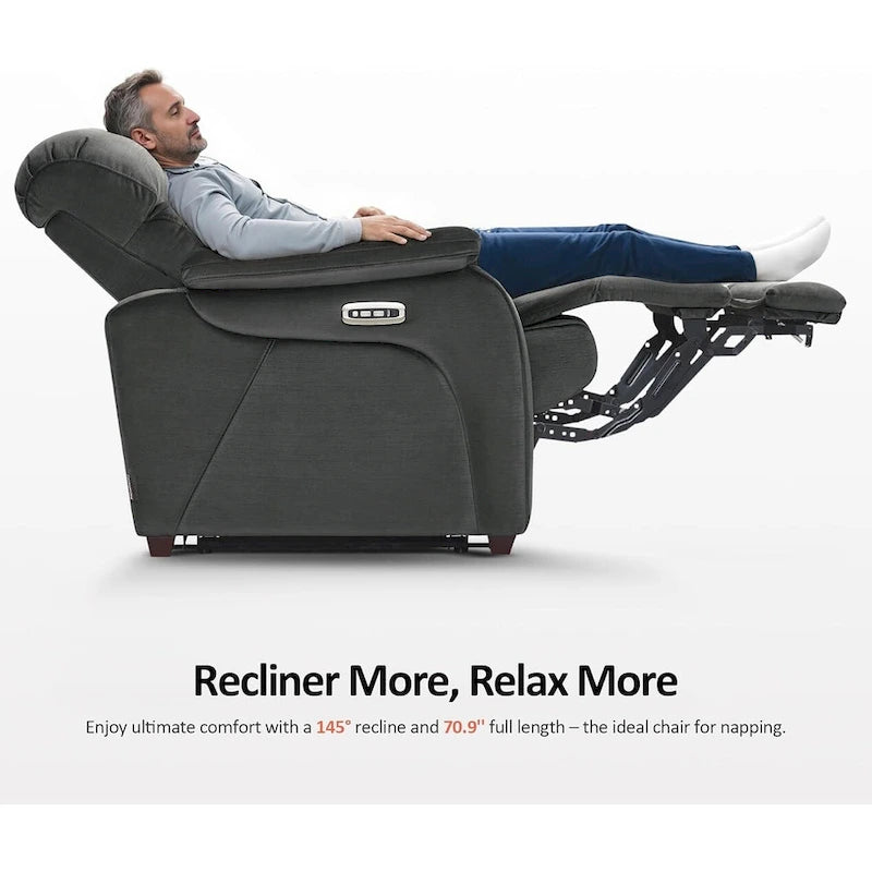 Fauteuil inclinable électrique gain de place avec appui-tête réglable, idéal pour les petits espaces et les camping-cars, Tissu