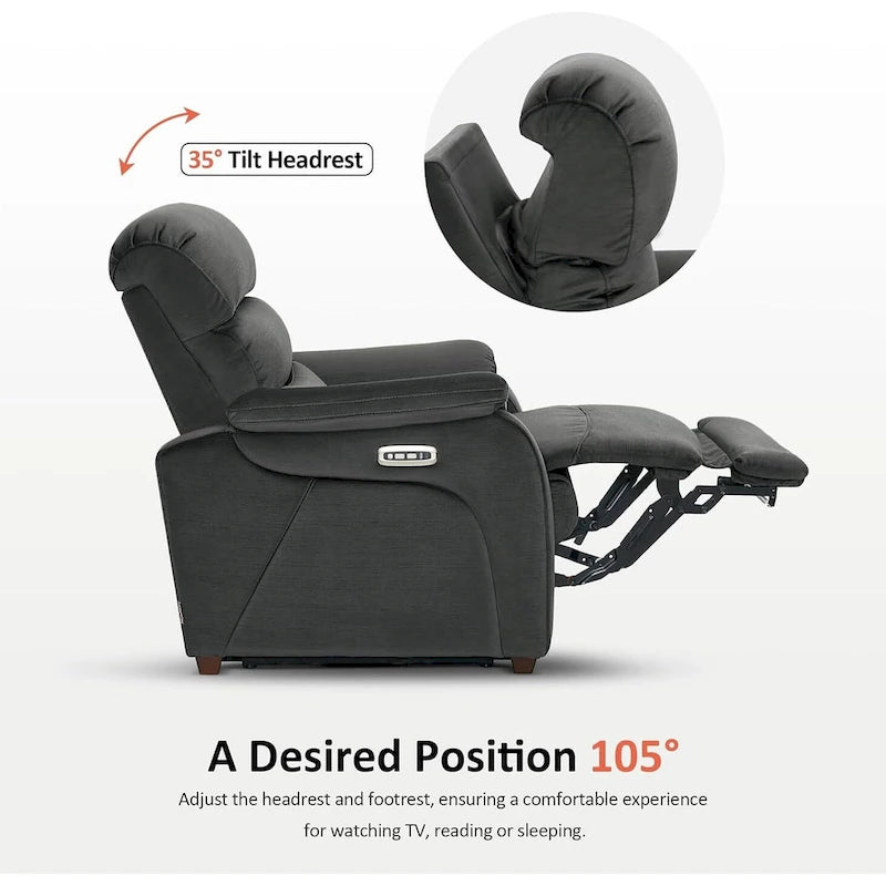 Fauteuil inclinable électrique gain de place avec appui-tête réglable, idéal pour les petits espaces et les camping-cars, Tissu
