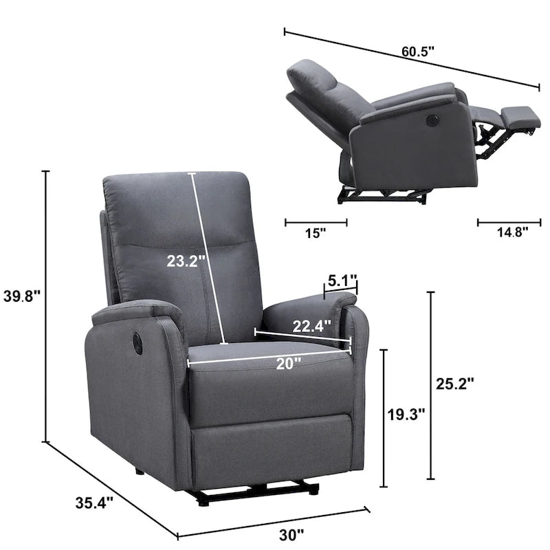 Fauteuil inclinable électrique avec port de chargement USB, fauteuil inclinable simple pour salon, chambre à coucher