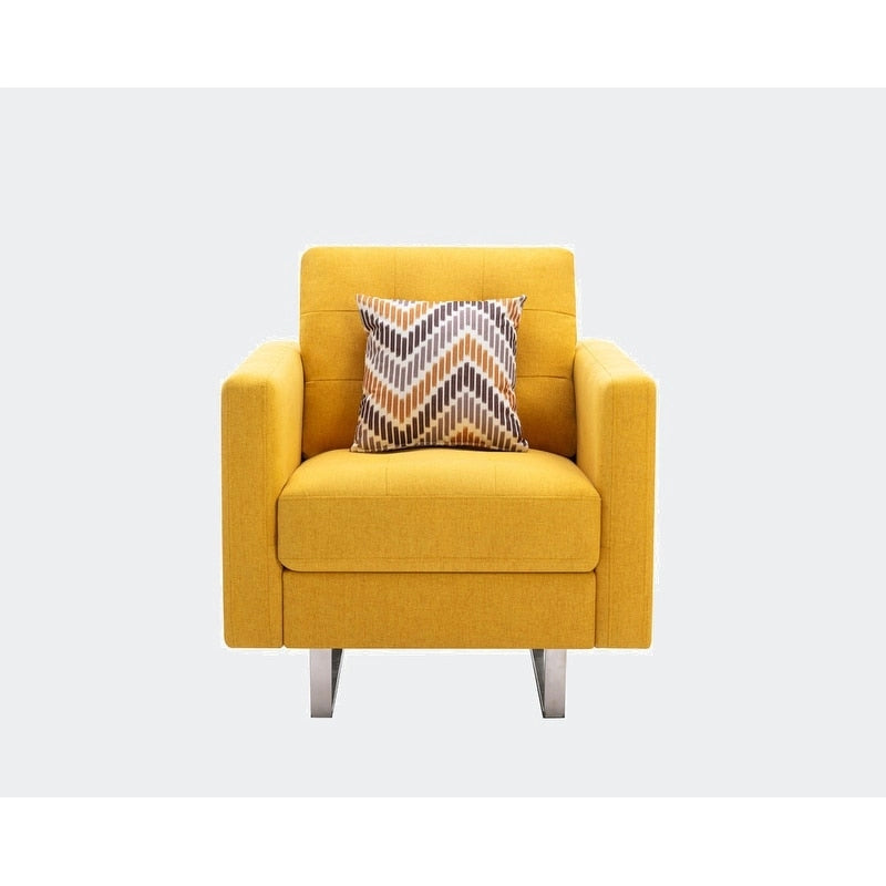 Fauteuil en tissu de lin avec pieds en métal, poches latérales et oreiller