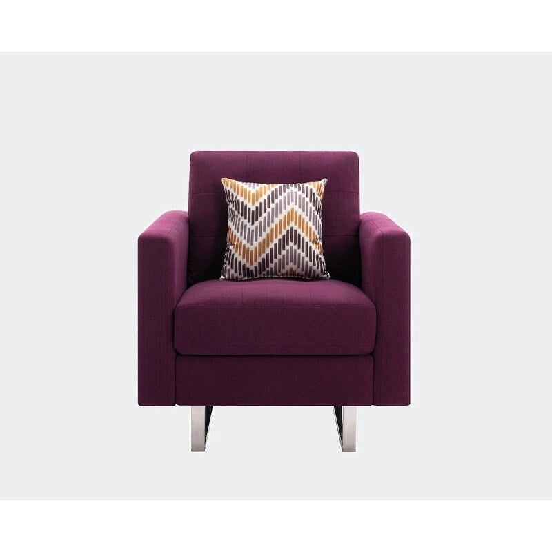 Fauteuil en tissu de lin avec pieds en métal, poches latérales et oreiller