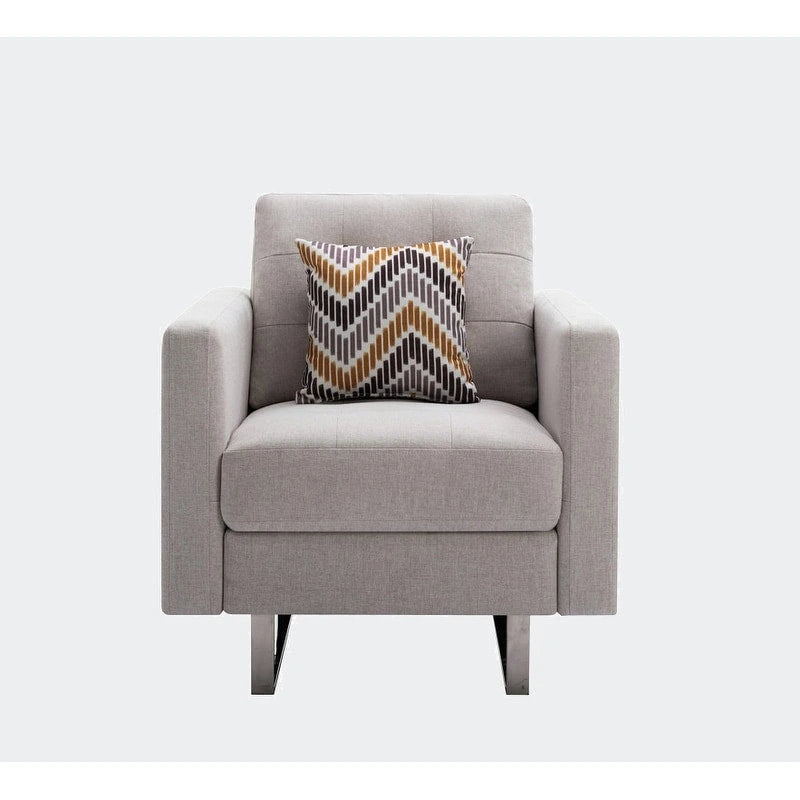 Fauteuil en tissu de lin avec pieds en métal, poches latérales et oreiller