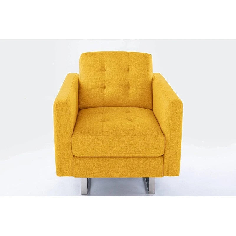 Fauteuil en tissu de lin avec pieds en métal, poches latérales et oreiller