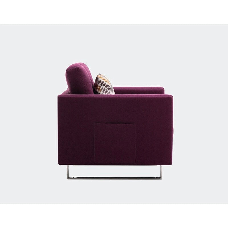 Fauteuil en tissu de lin avec pieds en métal, poches latérales et oreiller