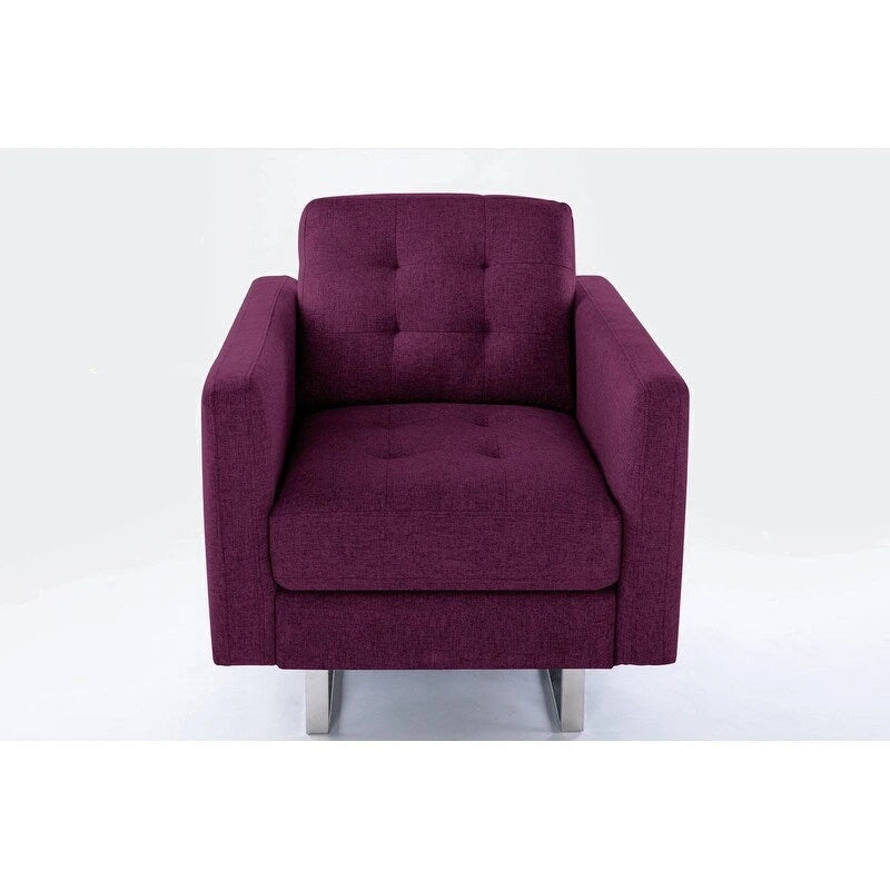 Fauteuil en tissu de lin avec pieds en métal, poches latérales et oreiller