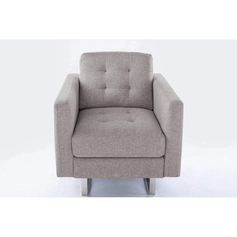 Fauteuil en tissu de lin avec pieds en métal, poches latérales et oreiller