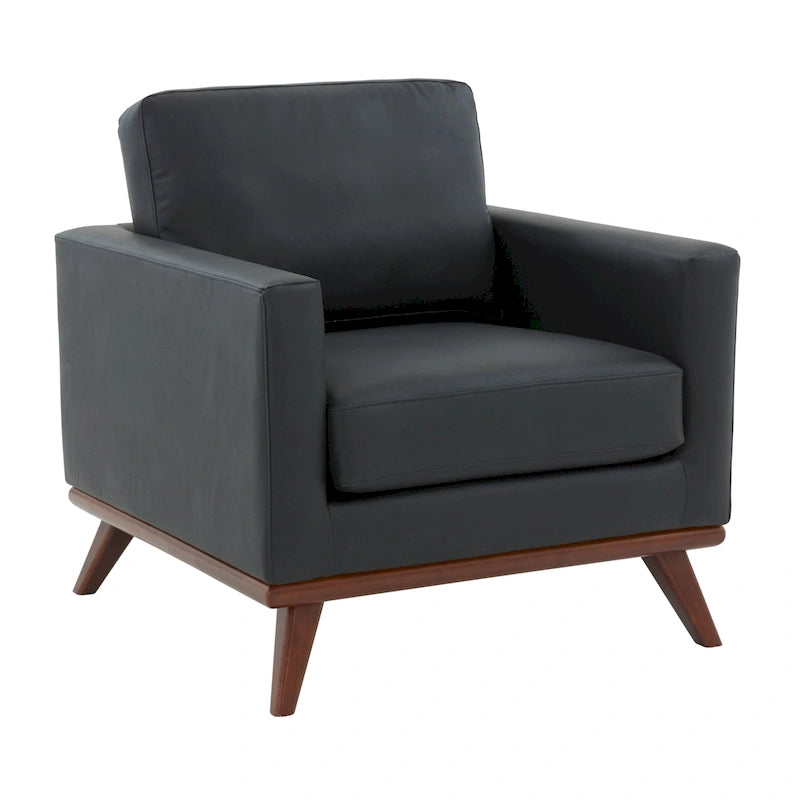 Fauteuil d'appoint en cuir une place Mid-Century Modern pour salon, chambre, ou salle de détente - 33.46