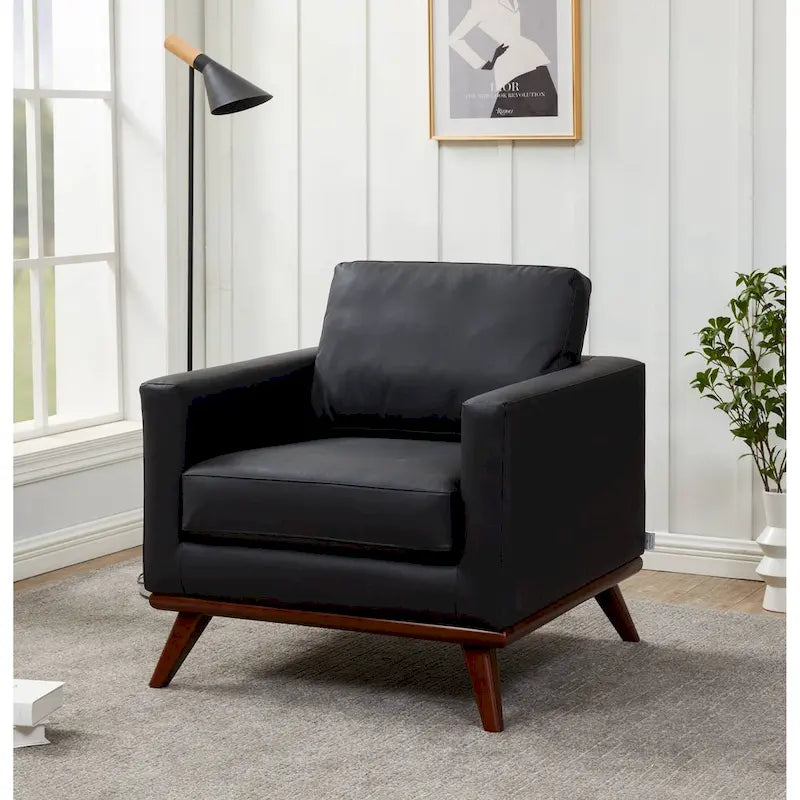 Fauteuil d'appoint en cuir une place Mid-Century Modern pour salon, chambre, ou salle de détente - 33.46