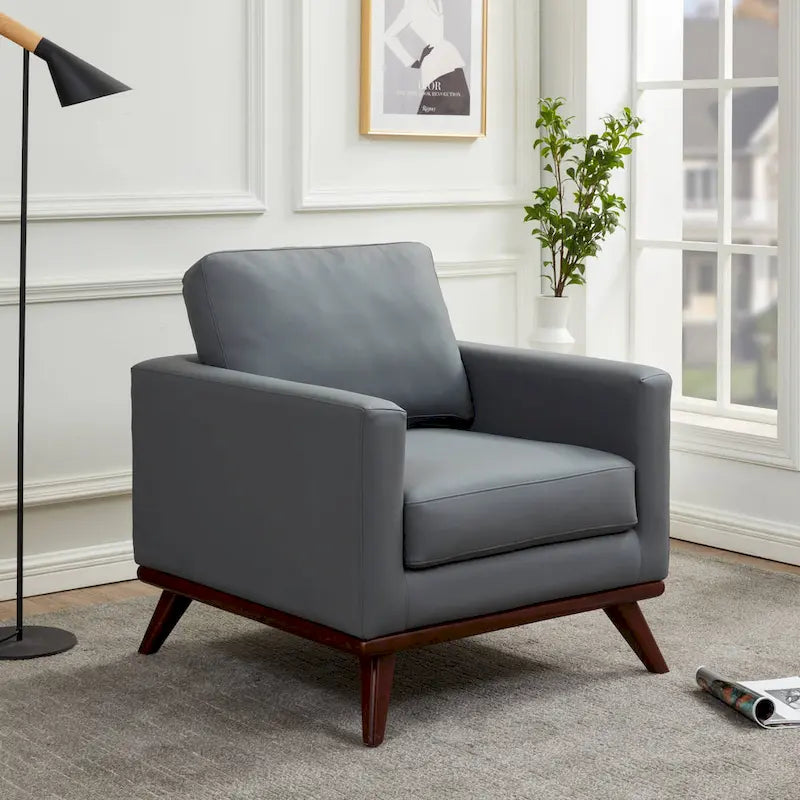 Fauteuil d'appoint en cuir une place Mid-Century Modern pour salon, chambre, ou salle de détente - 33.46