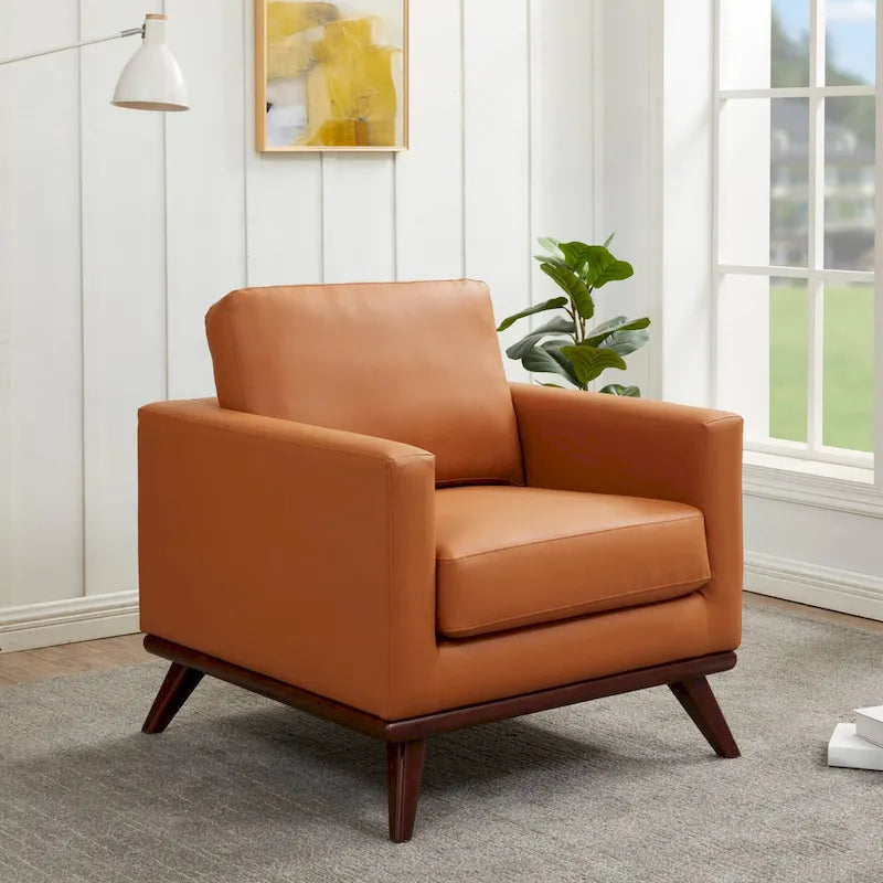 Fauteuil d'appoint en cuir une place Mid-Century Modern pour salon, chambre, ou salle de détente - 33.46