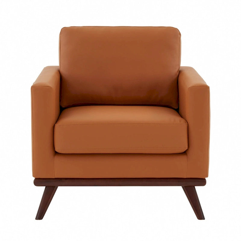 Fauteuil d'appoint en cuir une place Mid-Century Modern pour salon, chambre, ou salle de détente - 33.46