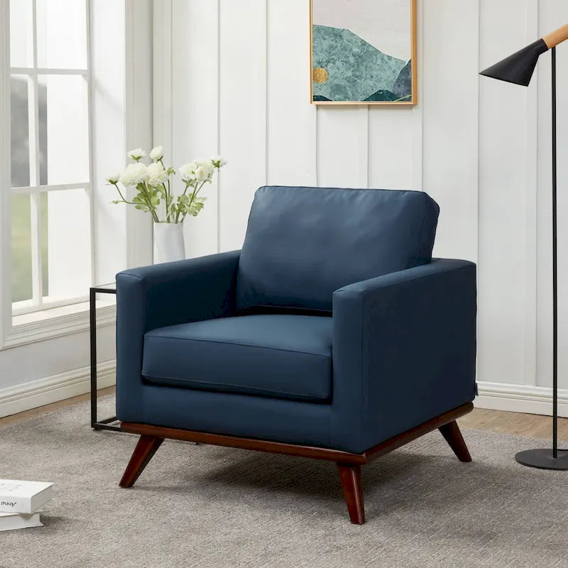 Fauteuil d'appoint en cuir une place Mid-Century Modern pour salon, chambre, ou salle de détente - 33.46