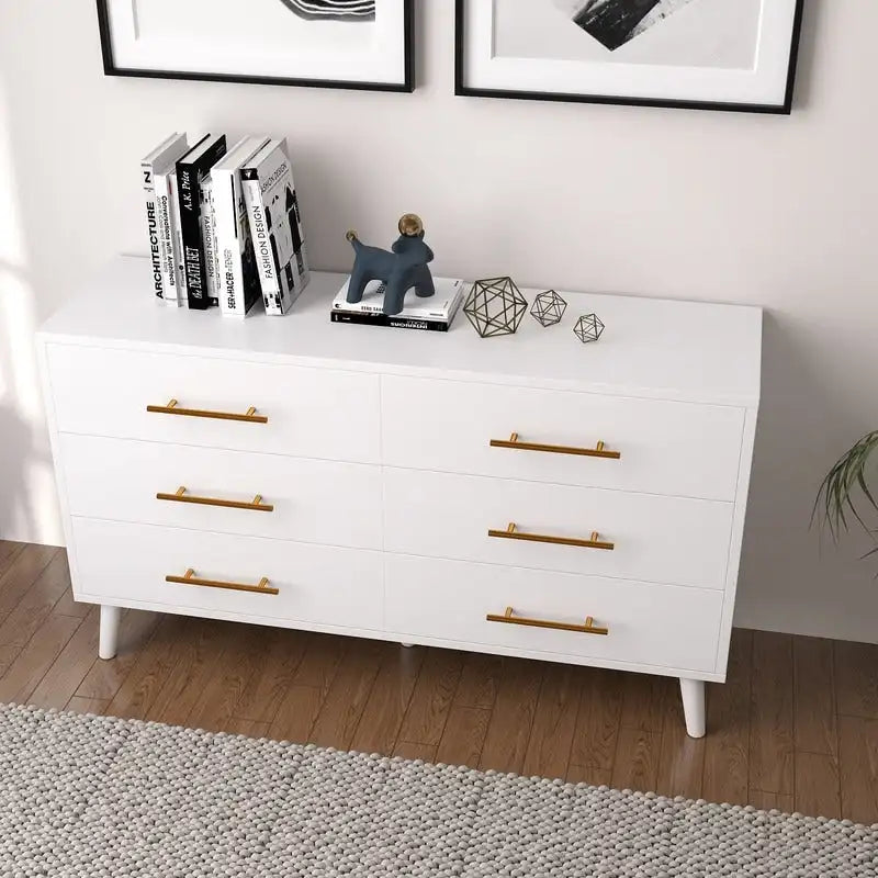 Commode double en bois à 6 tiroirs, Meuble de rangement, Meuble TV pour Chambre à coucher, Salon et Entrée